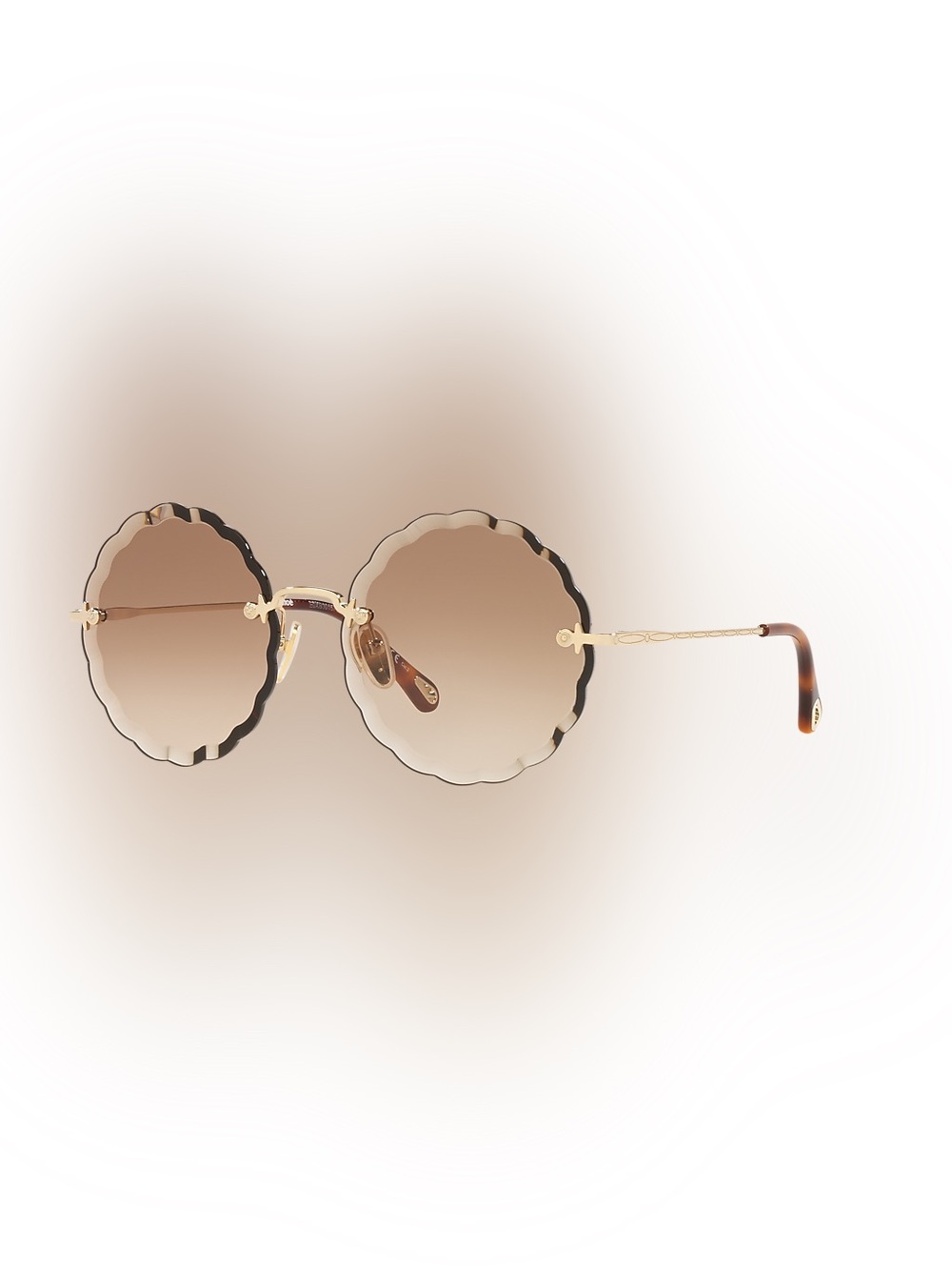 New Rare Chloe Gold Frame Brown Gradient Round Scalloped Sunglasses - Picture 7 of 16